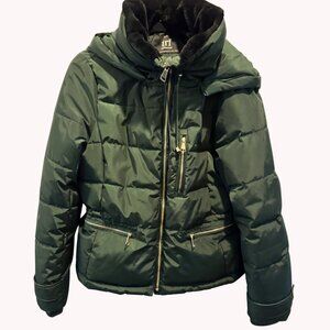 Zara TRF Collection Forest Green Hooded Puffer Jacket Size M